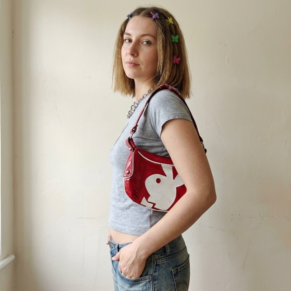 Vintage 2000s Playboy Women Bag Red Patent Leather Bunny Logo Y2K McBling